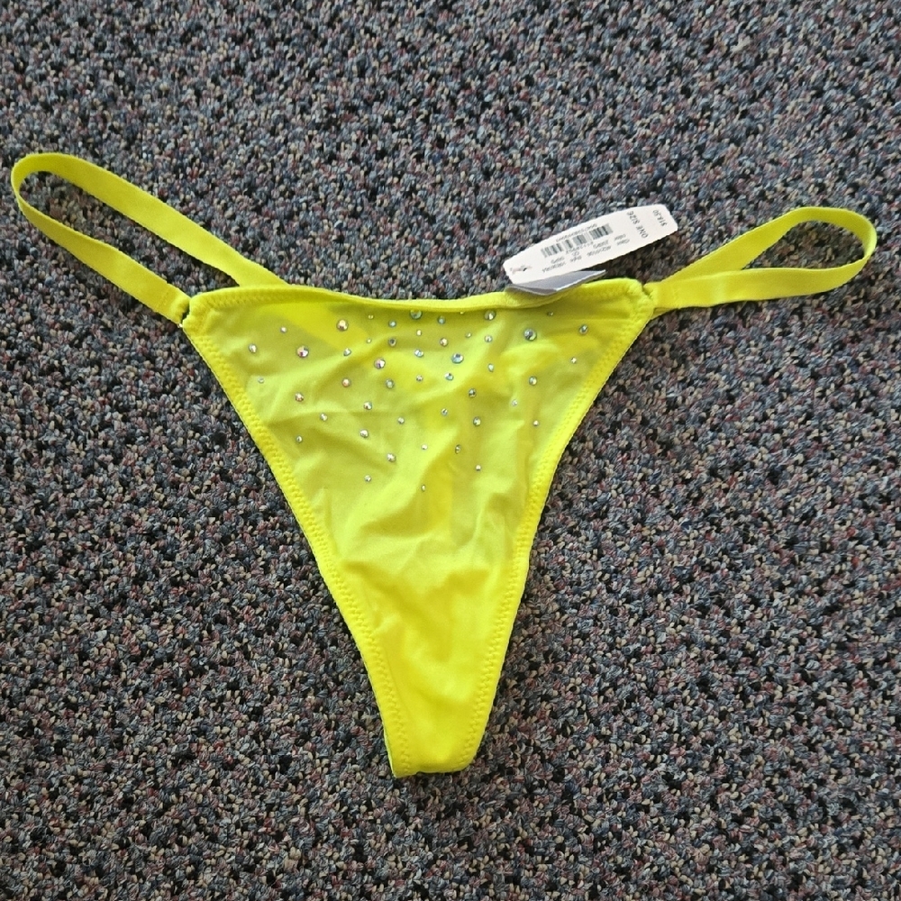 Victoria's Secret Neon Yellow Thong with Rhinestones